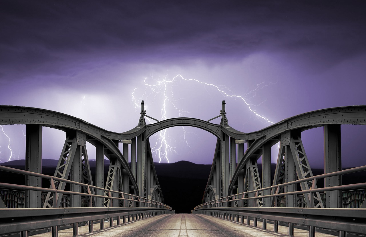 bridge lightning dark free photo