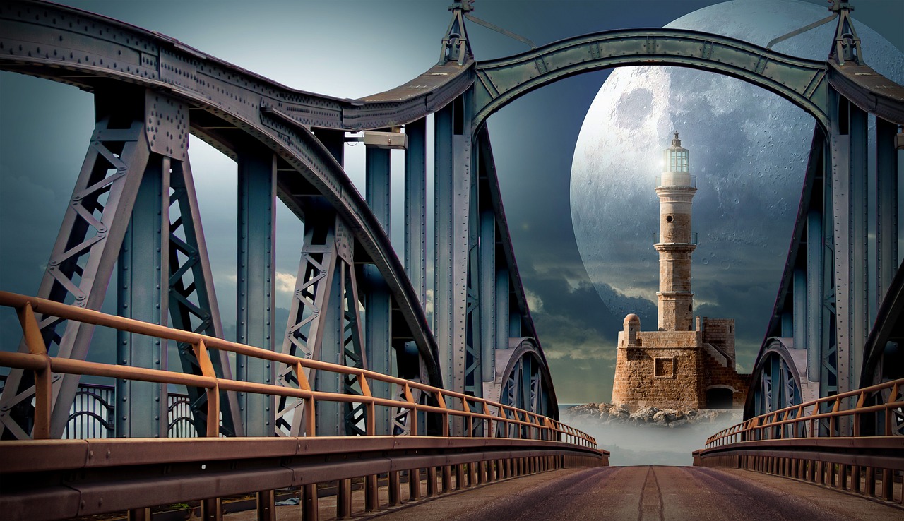 bridge moon lighthouse free photo