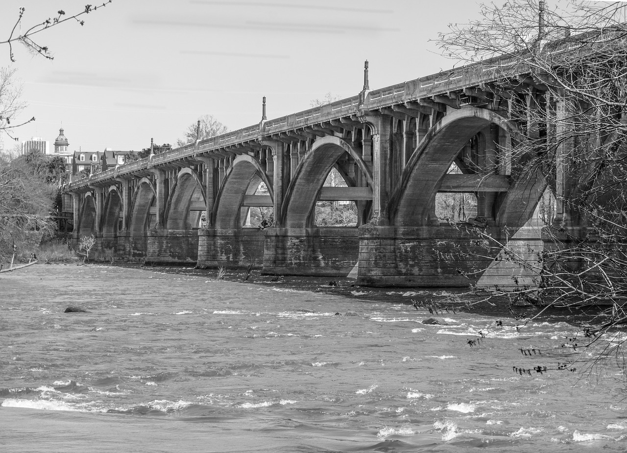 bridge  black and white  water free photo