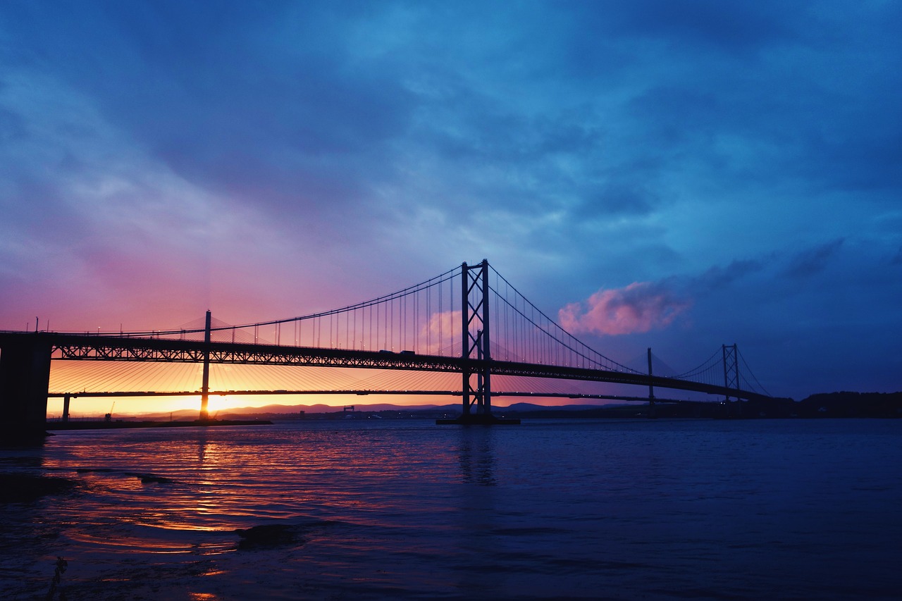 bridge  suspension bridge  sunset free photo