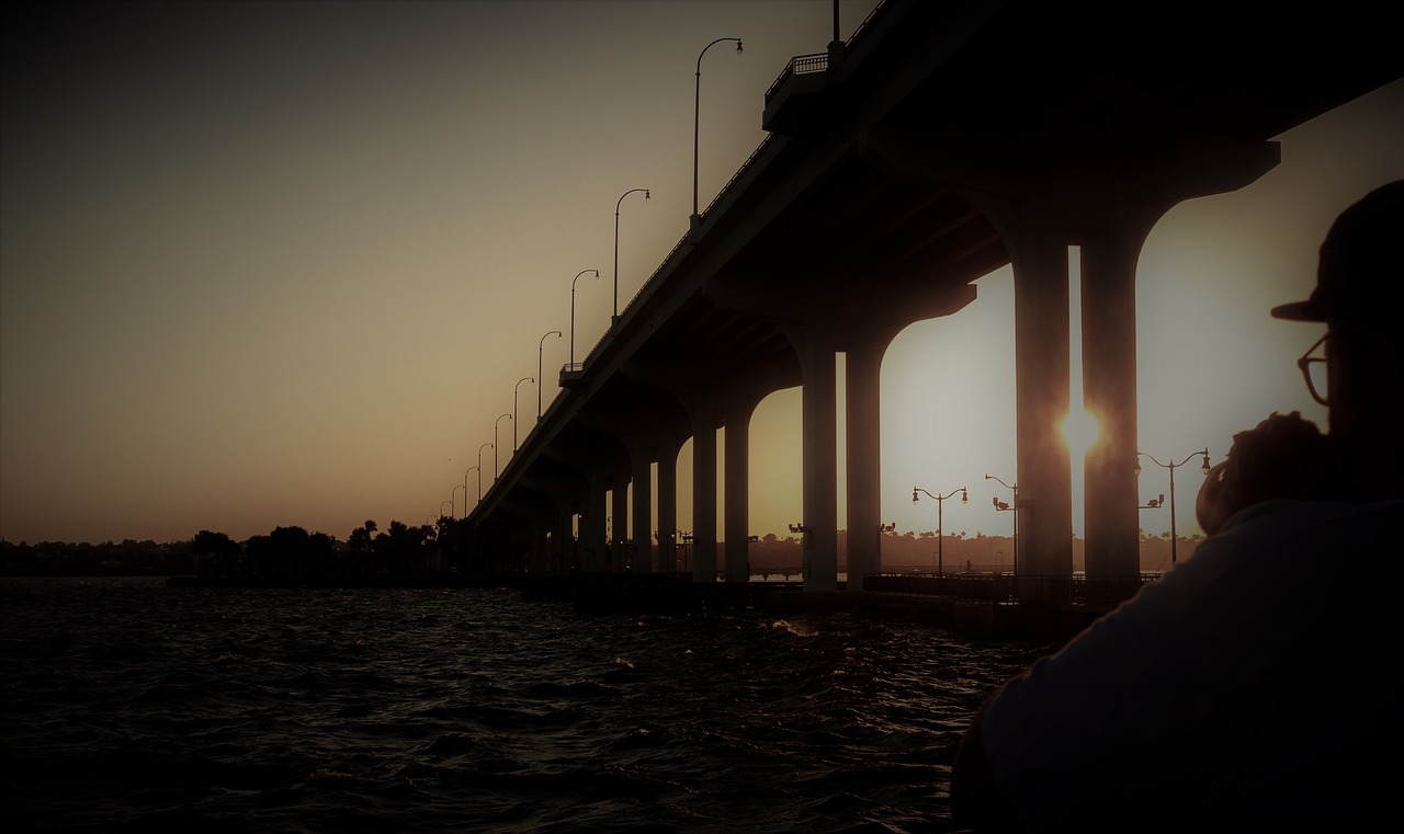 bridge  sunset  lonely free photo