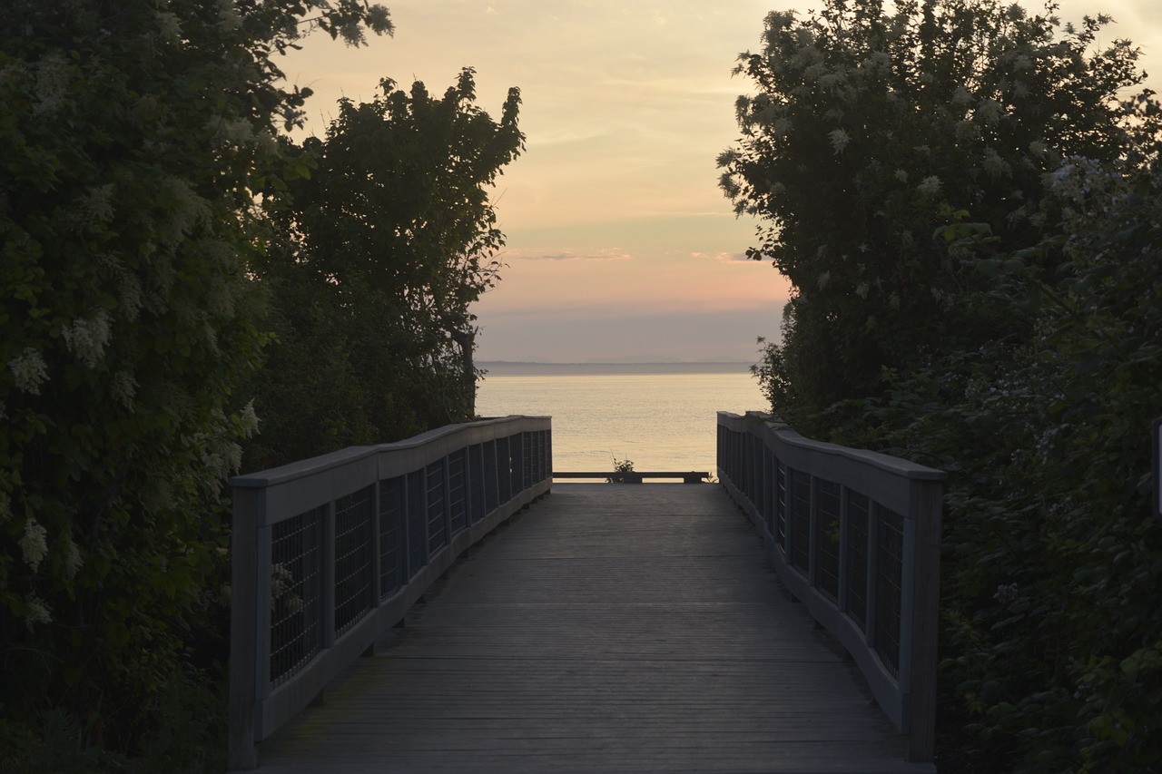 bridge  shore  sunset free photo