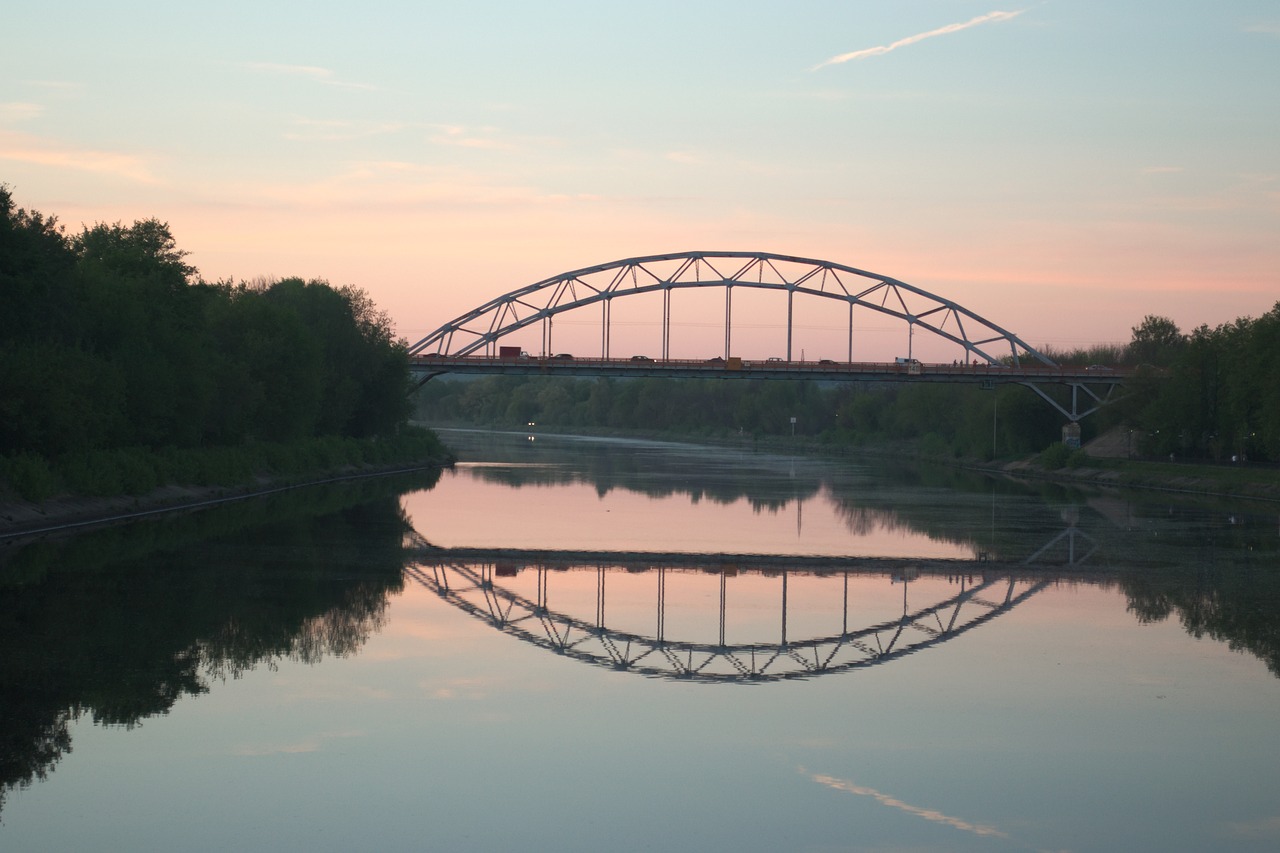 bridge  river  sunset free photo