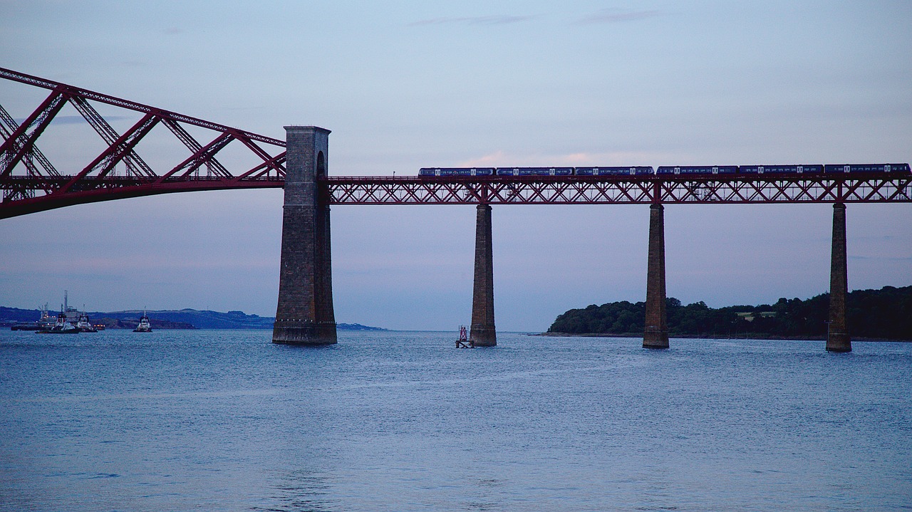 bridge  train  sea free photo