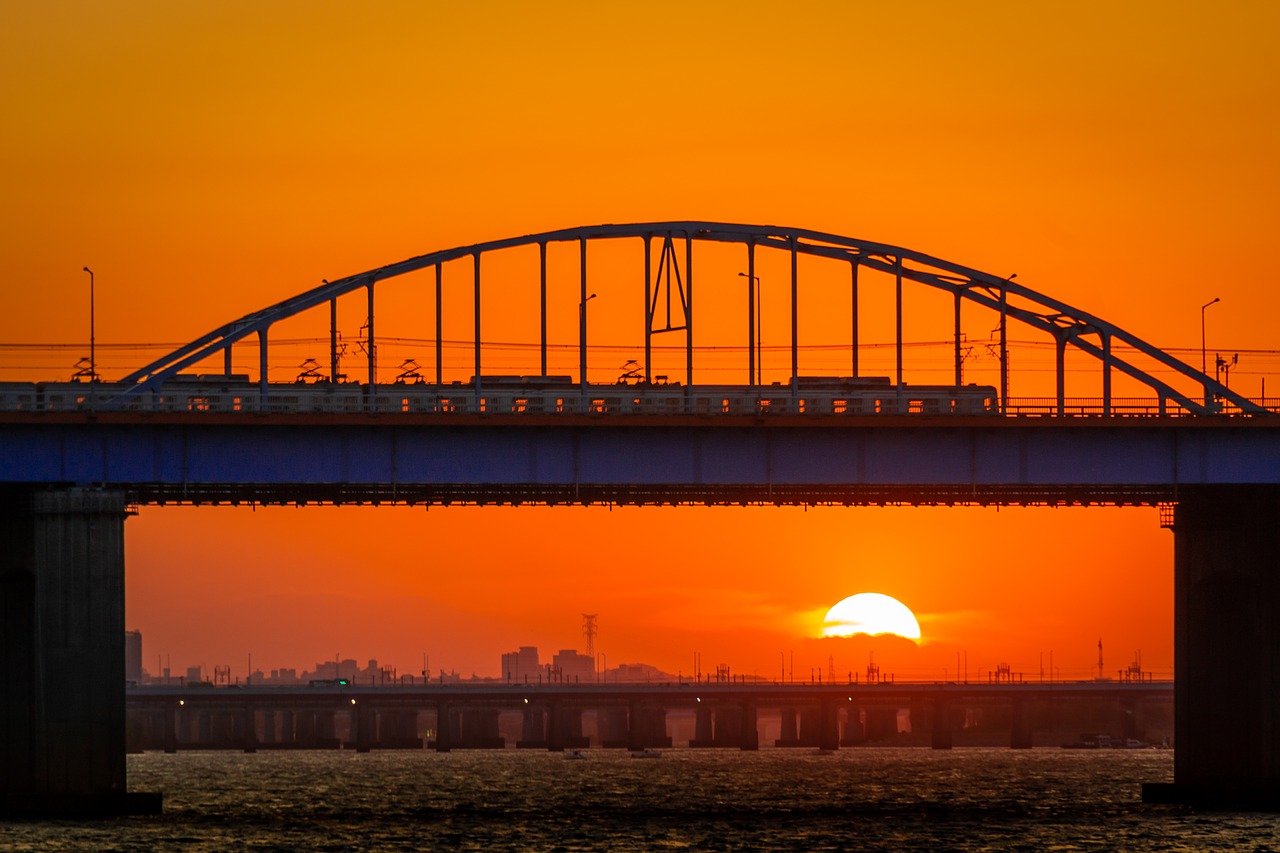 bridge  sunset  sun free photo