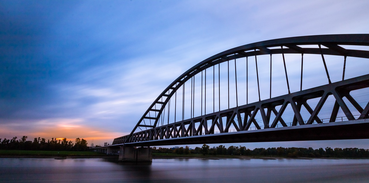 bridge  rhine  sunset free photo