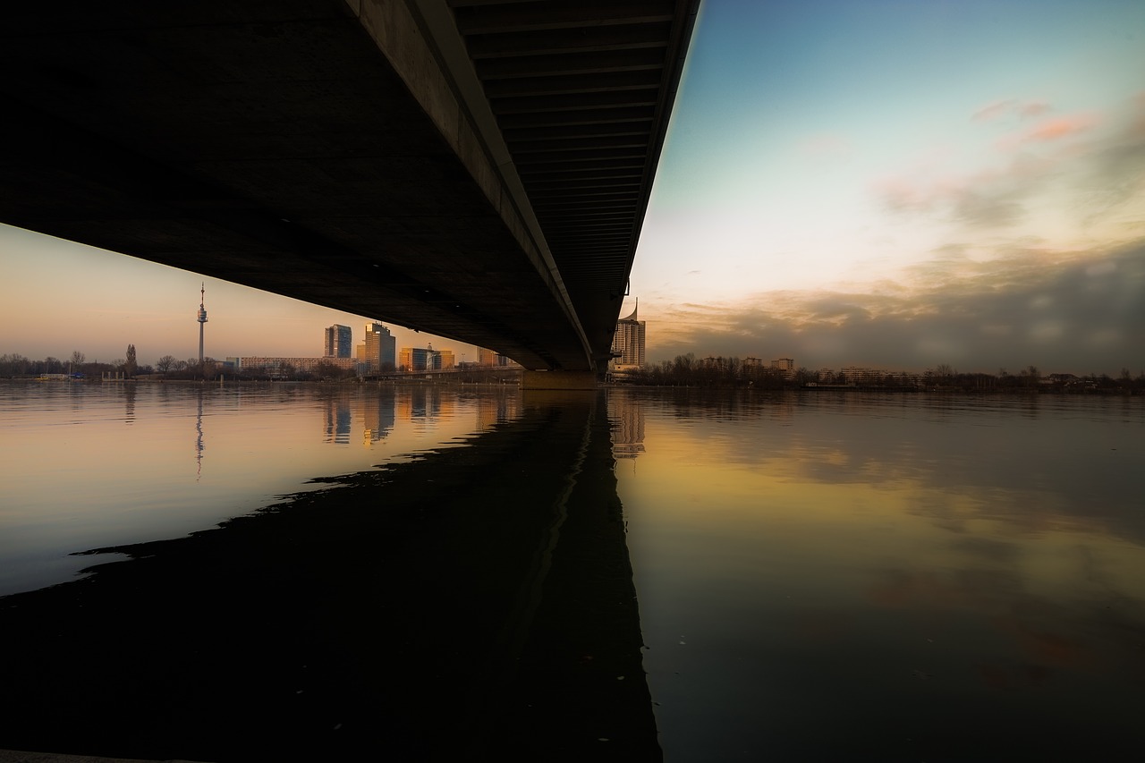 bridge  sunset  river free photo