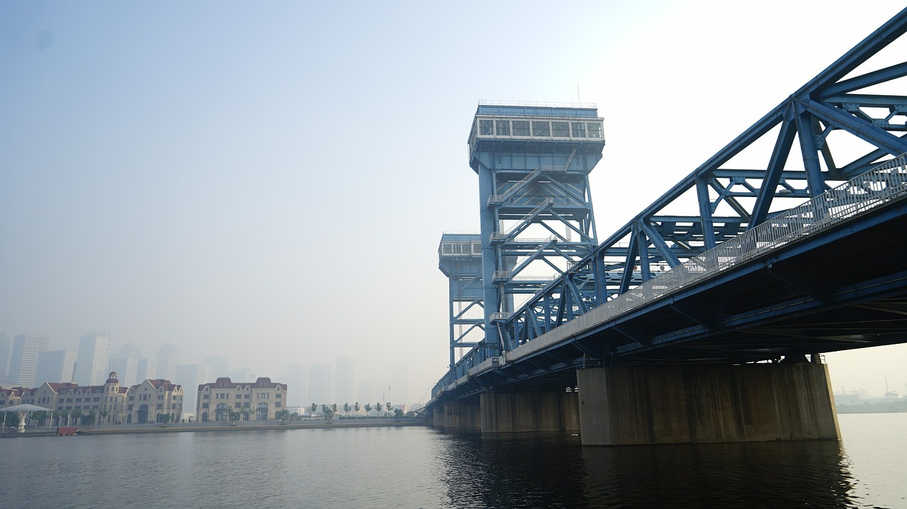 bridge river fog free photo