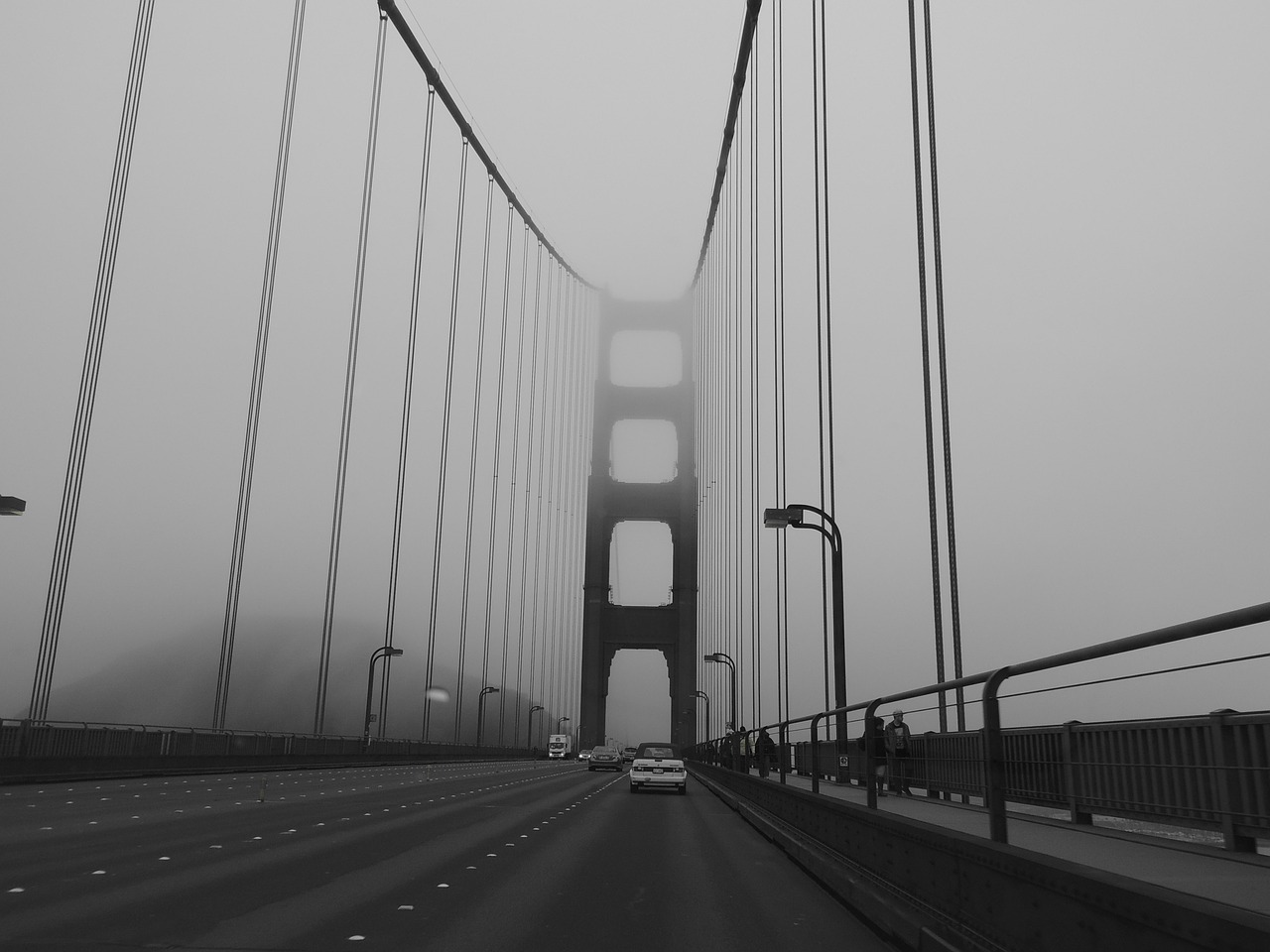 bridge foggy black and white free photo