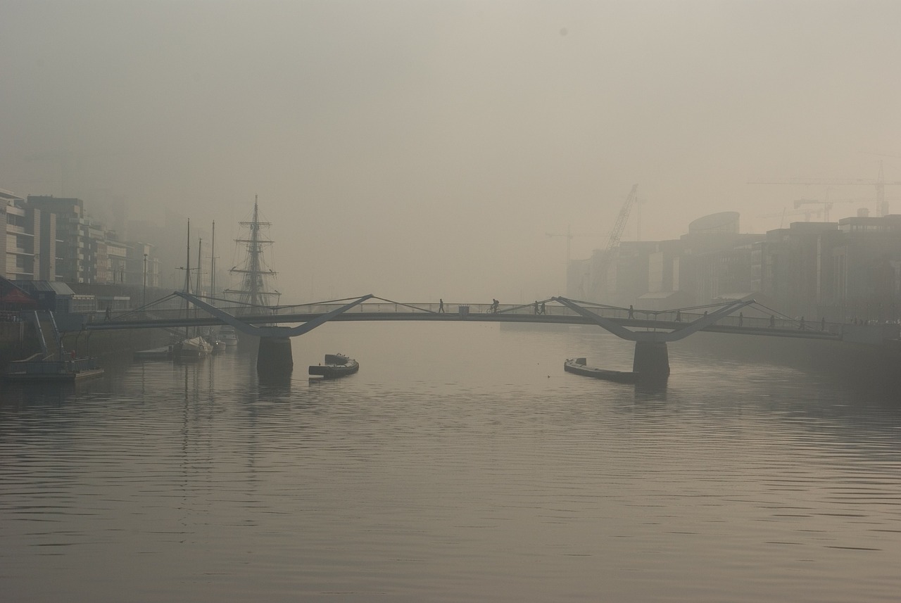 bridge river fog free photo