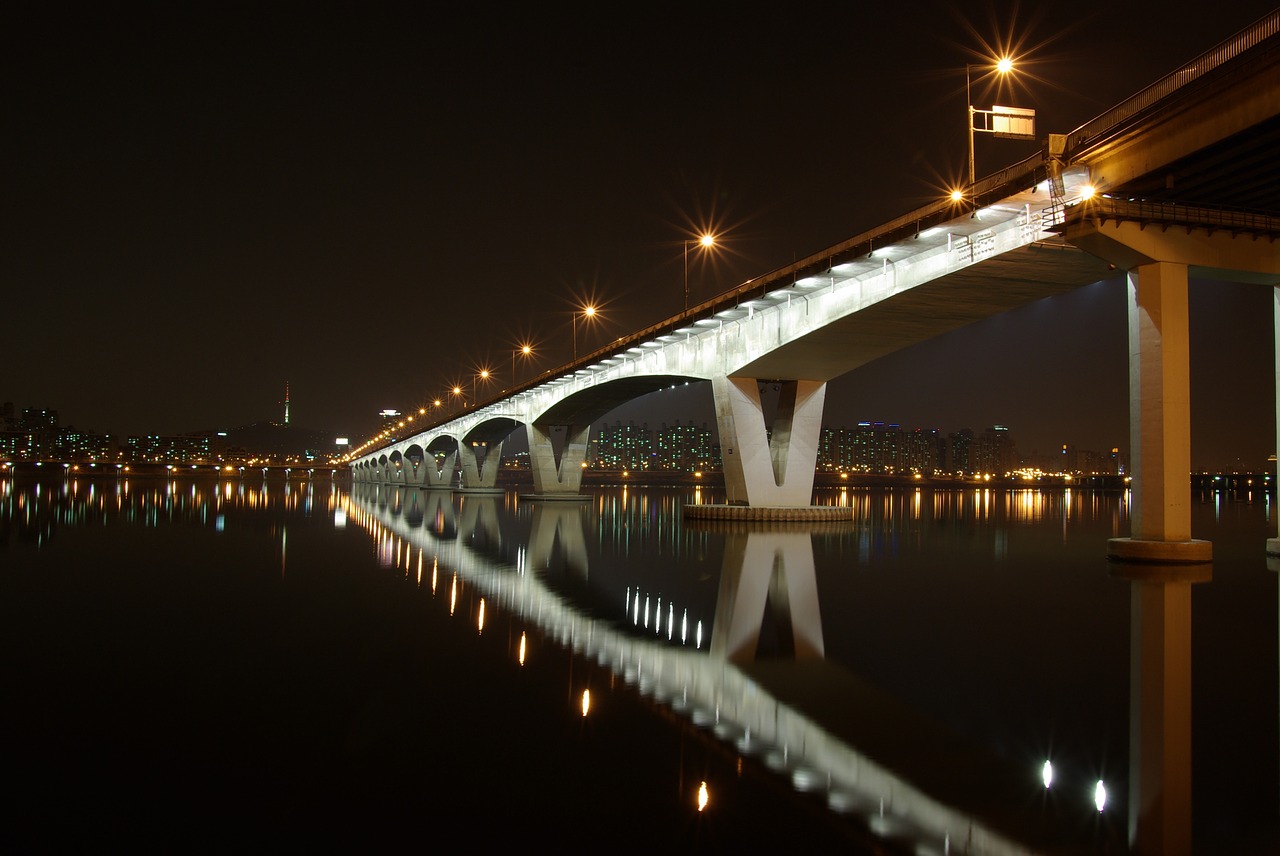 bridge night south korea free photo