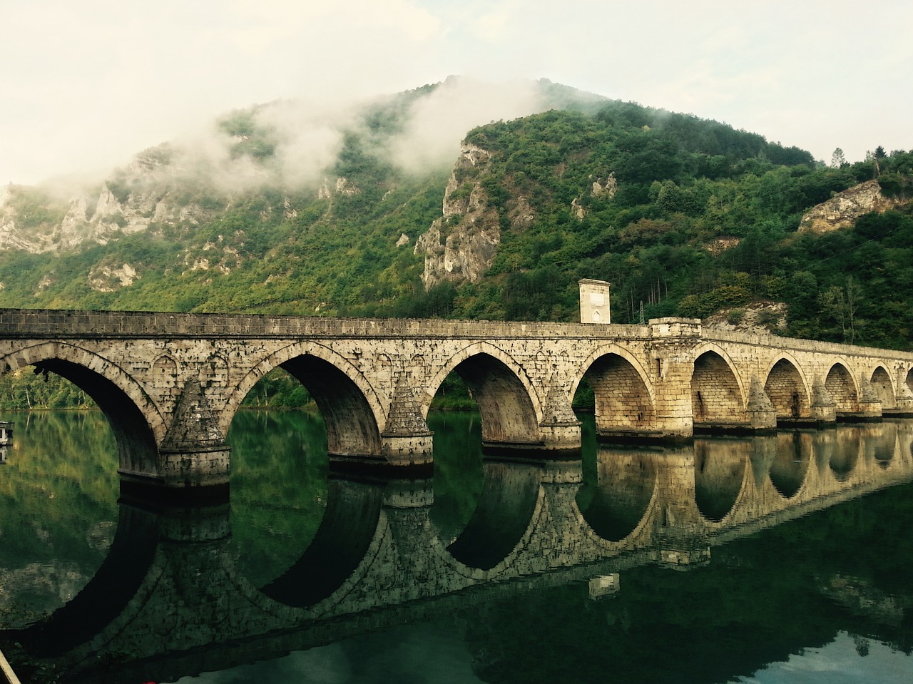 bridge crossing reflection free photo