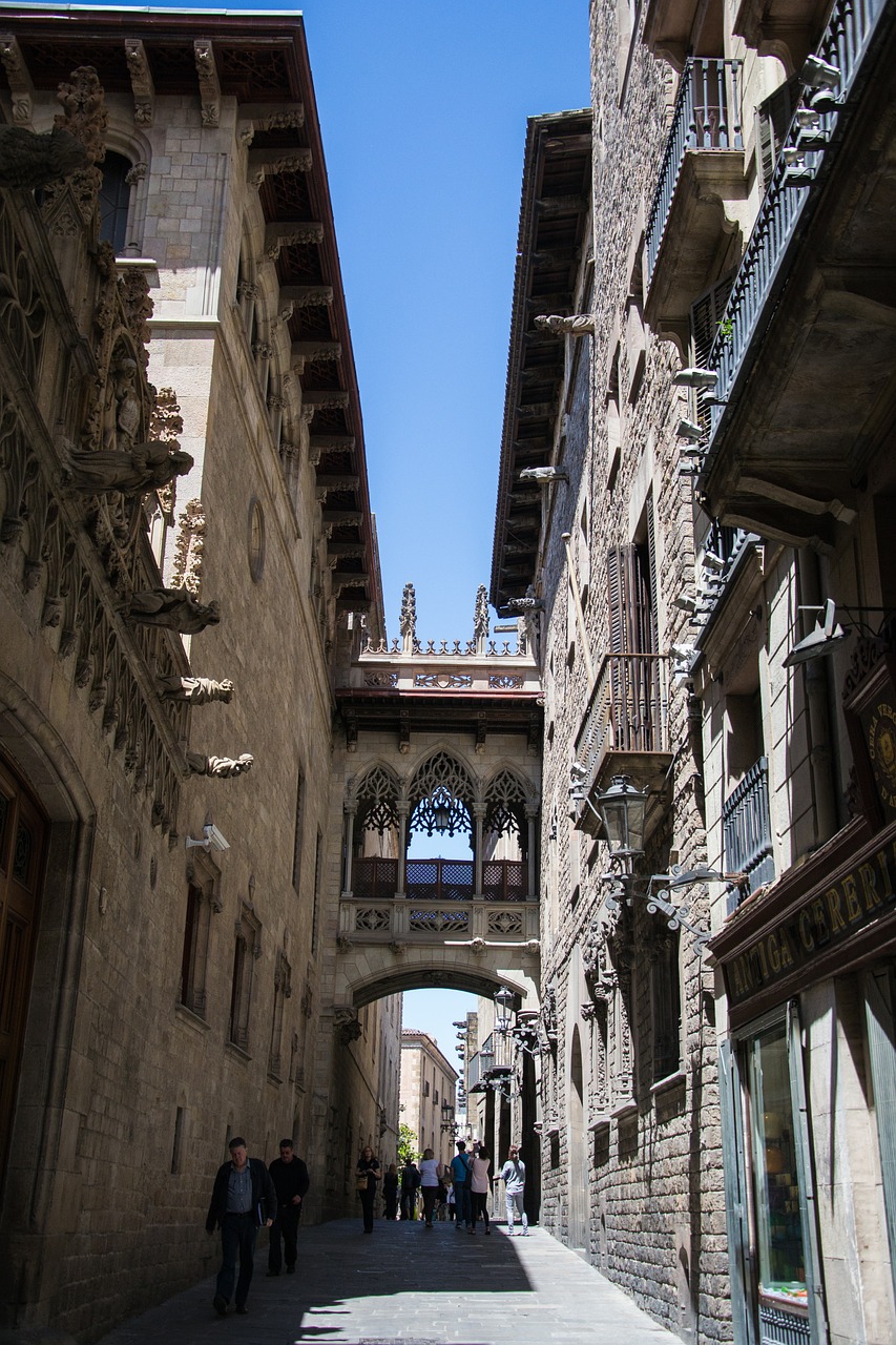 narrow street architecture barcelona free photo