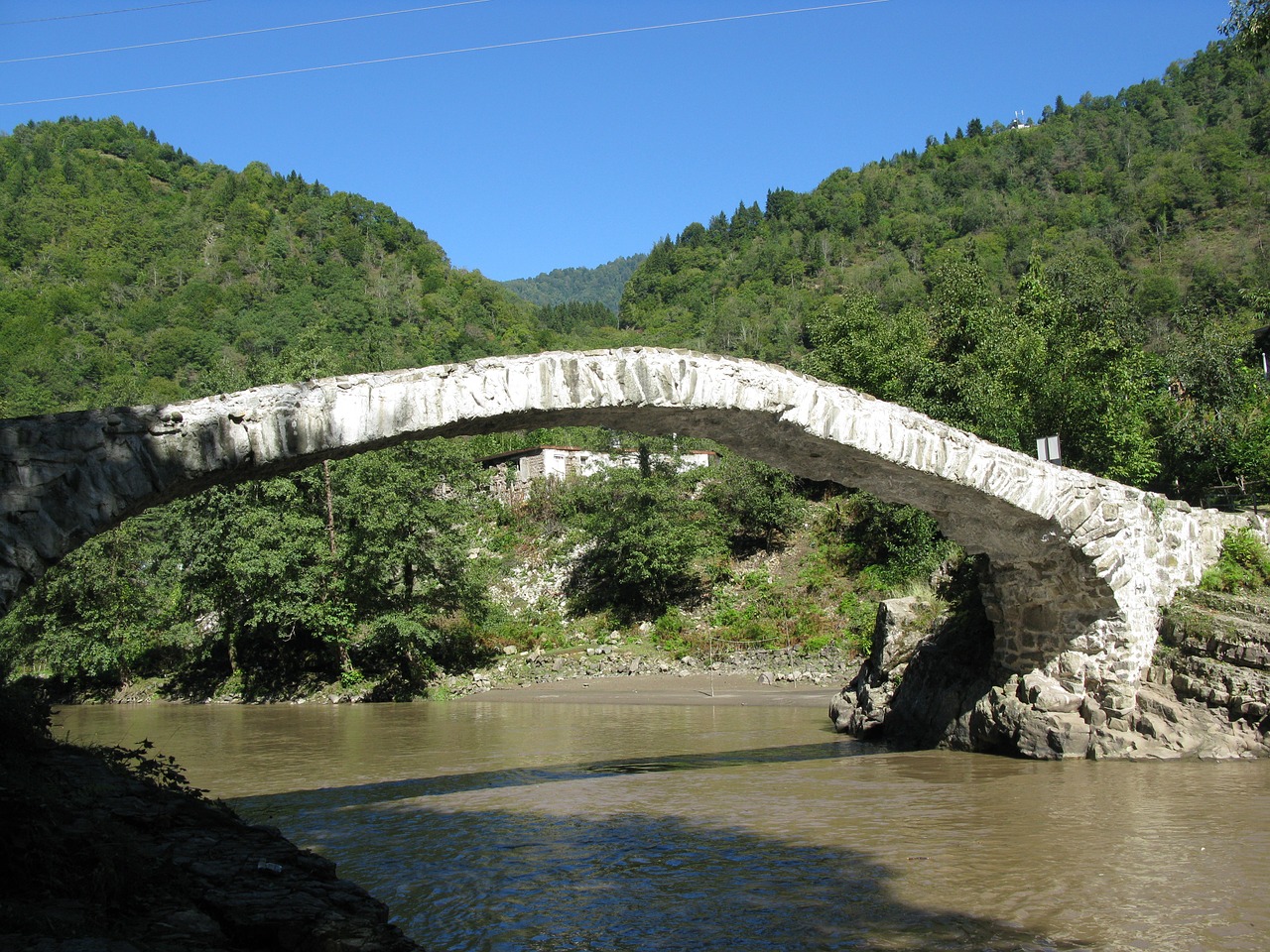 bridge river mountains free photo