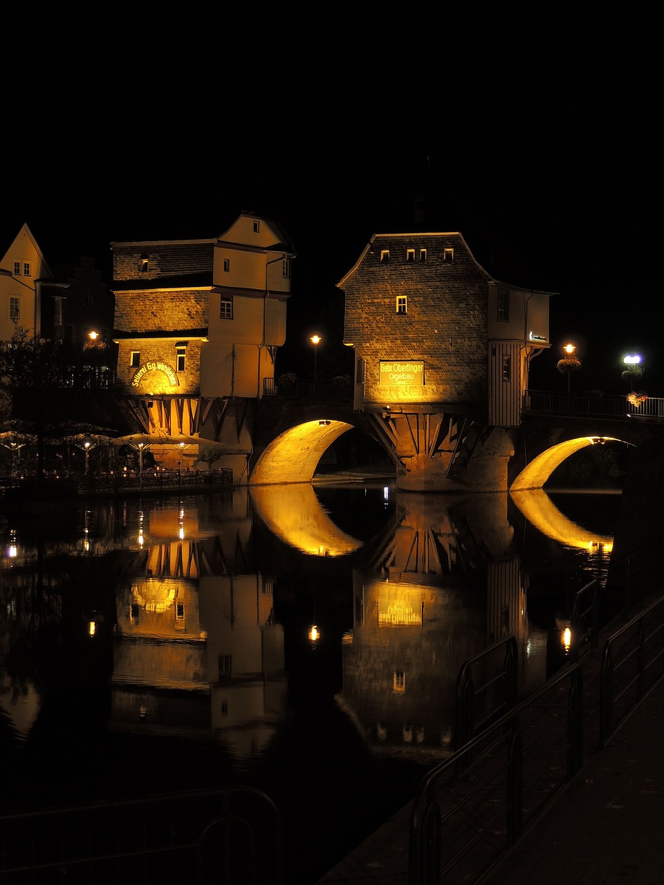 bridge houses bad kreuznach water reflection free photo