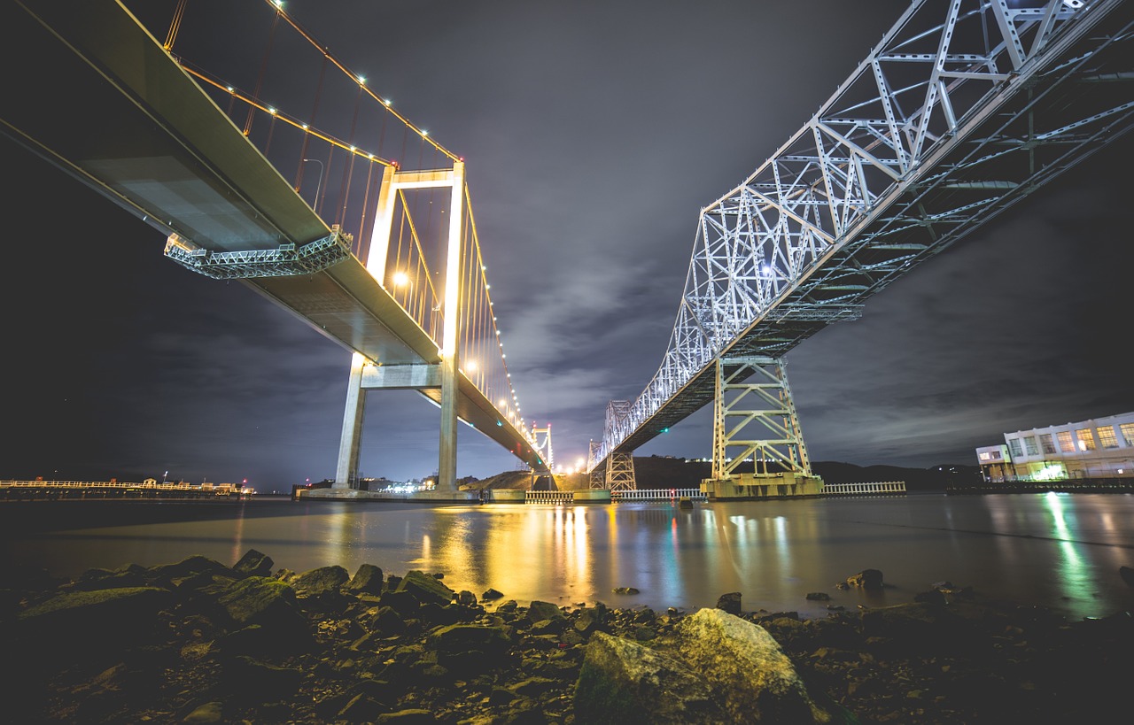 bridges riverside night sky free photo