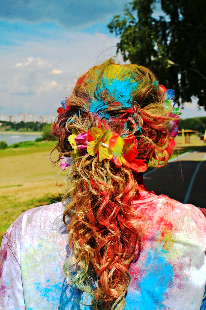 bright hair paint holi festival of colors free photo
