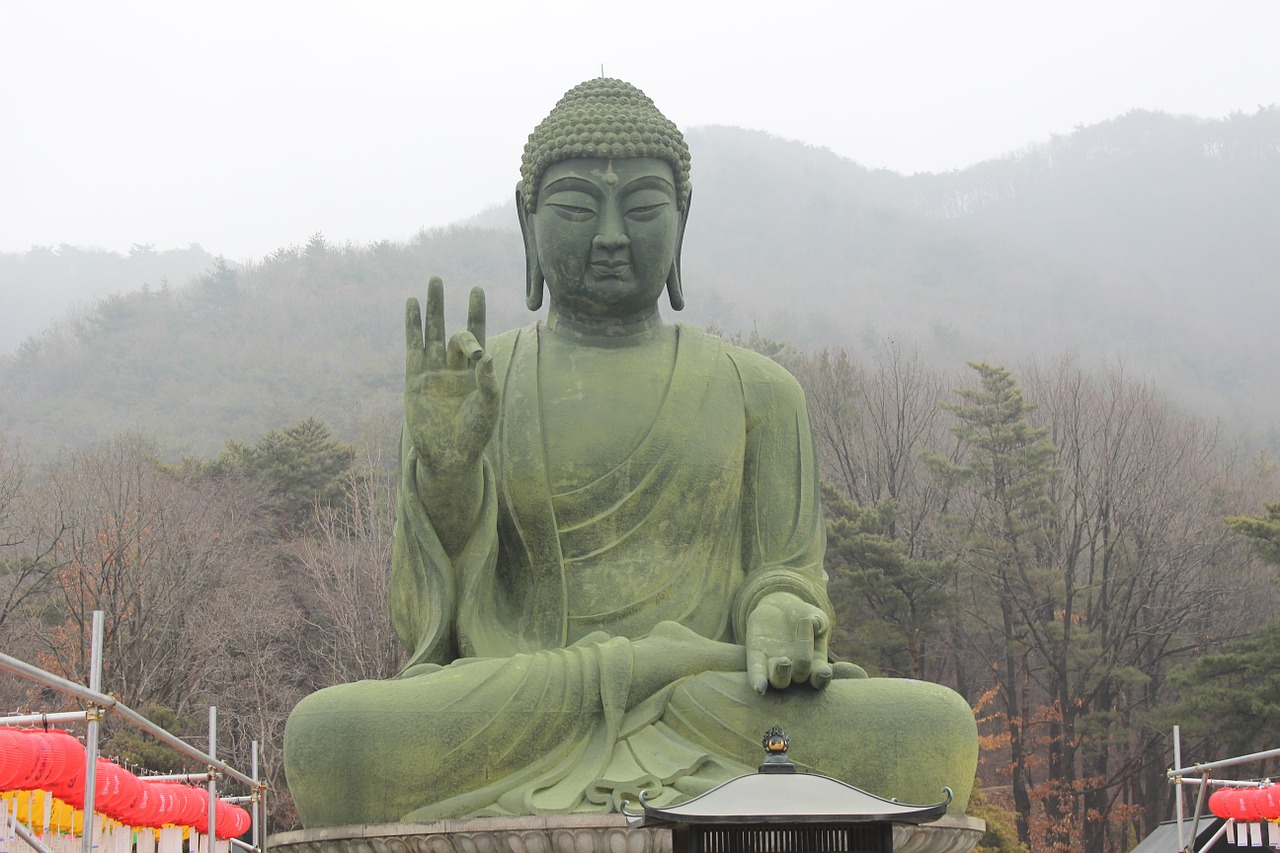 bronze amitabha statue cheonan taejo mountain free photo