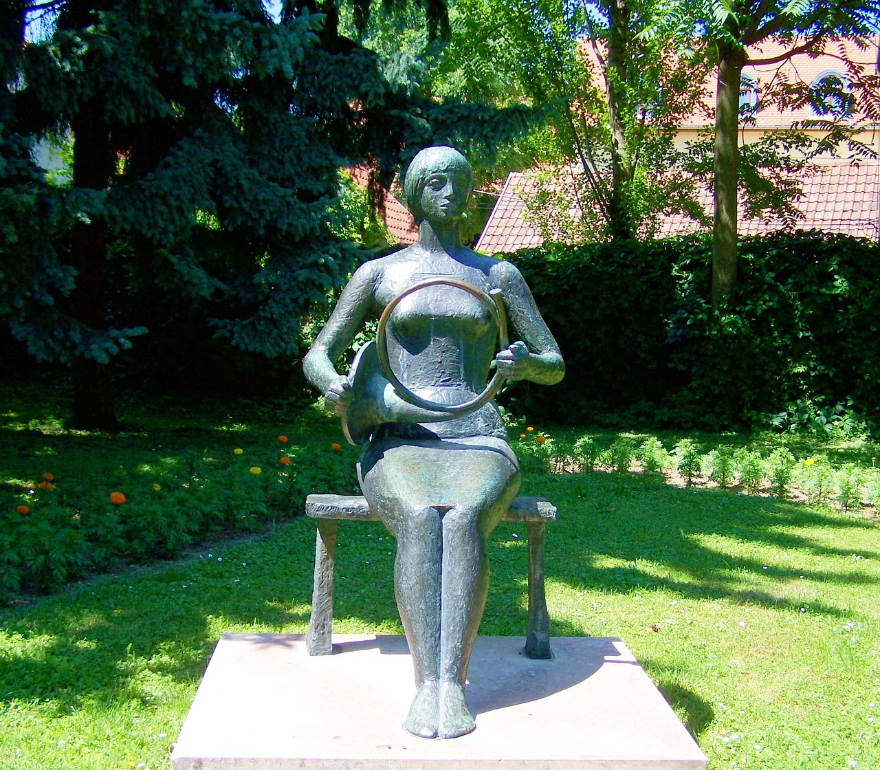 bronze statue feminine instrument siklós free photo