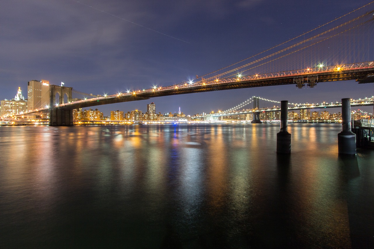 brooklyn bridge  night  lights free photo