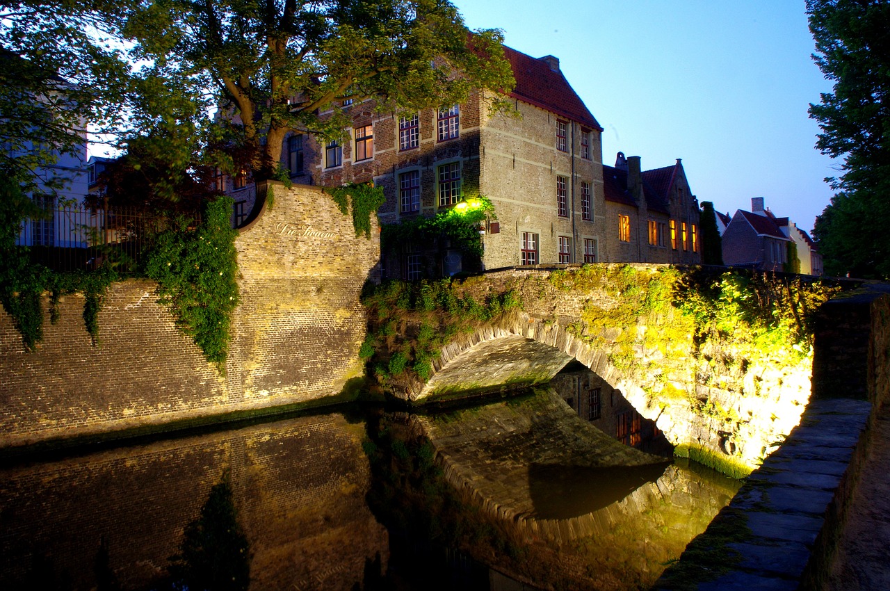 bruges bridge night free photo