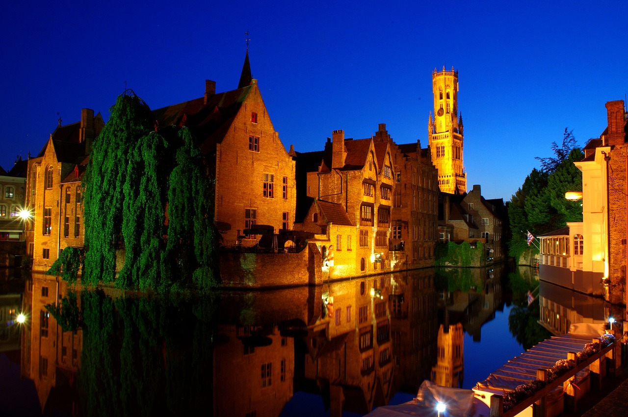 bruges night old town free photo