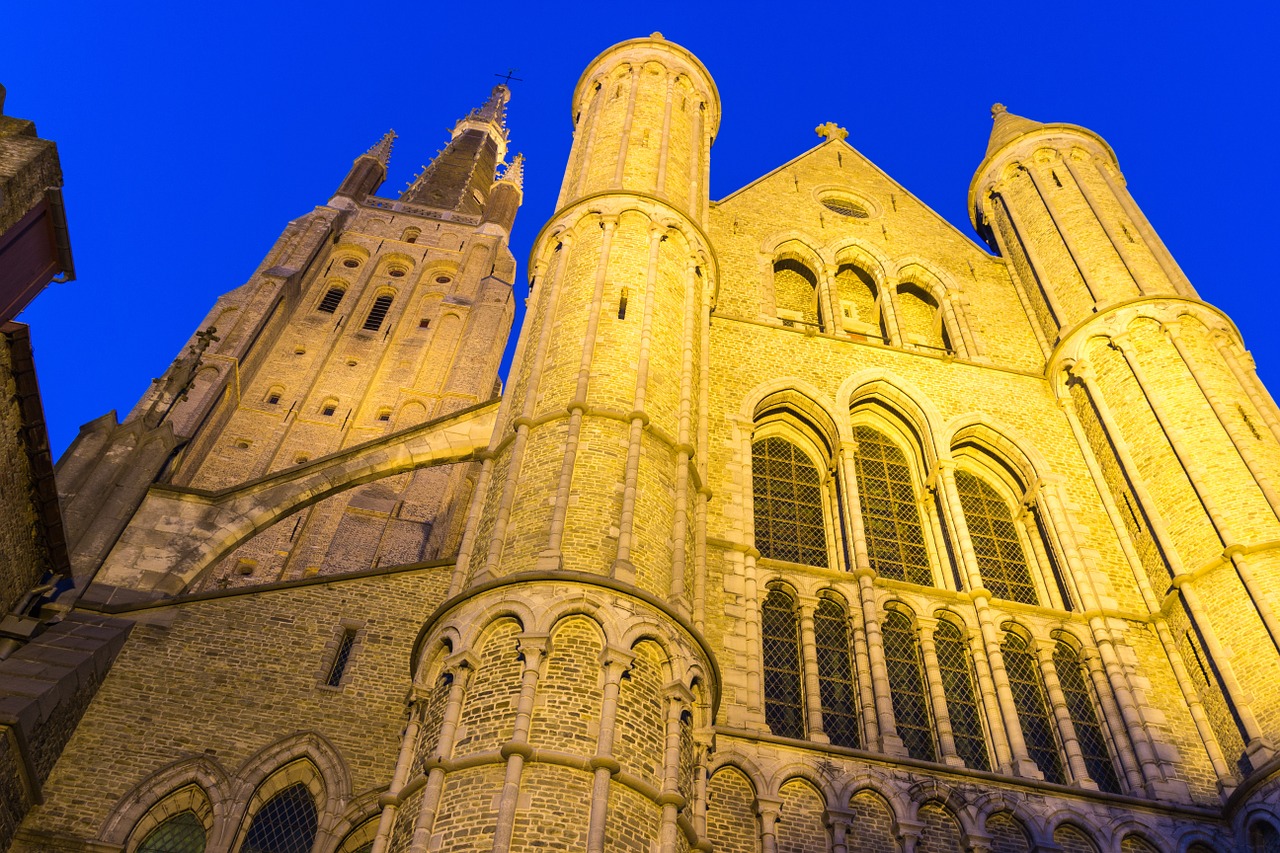 bruges church night photograph free photo