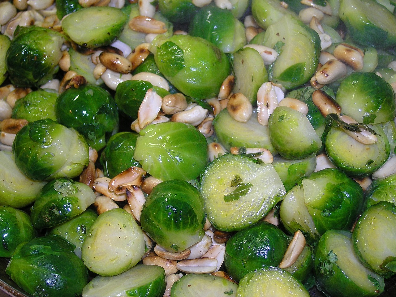 brussels sprouts toasted peanuts free photo