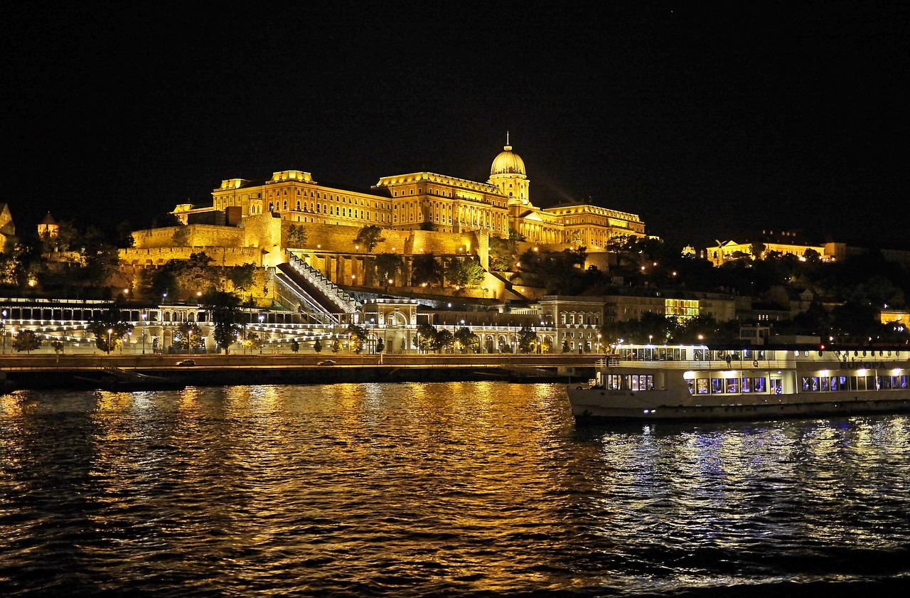 budapest at night royal palace illumination free photo