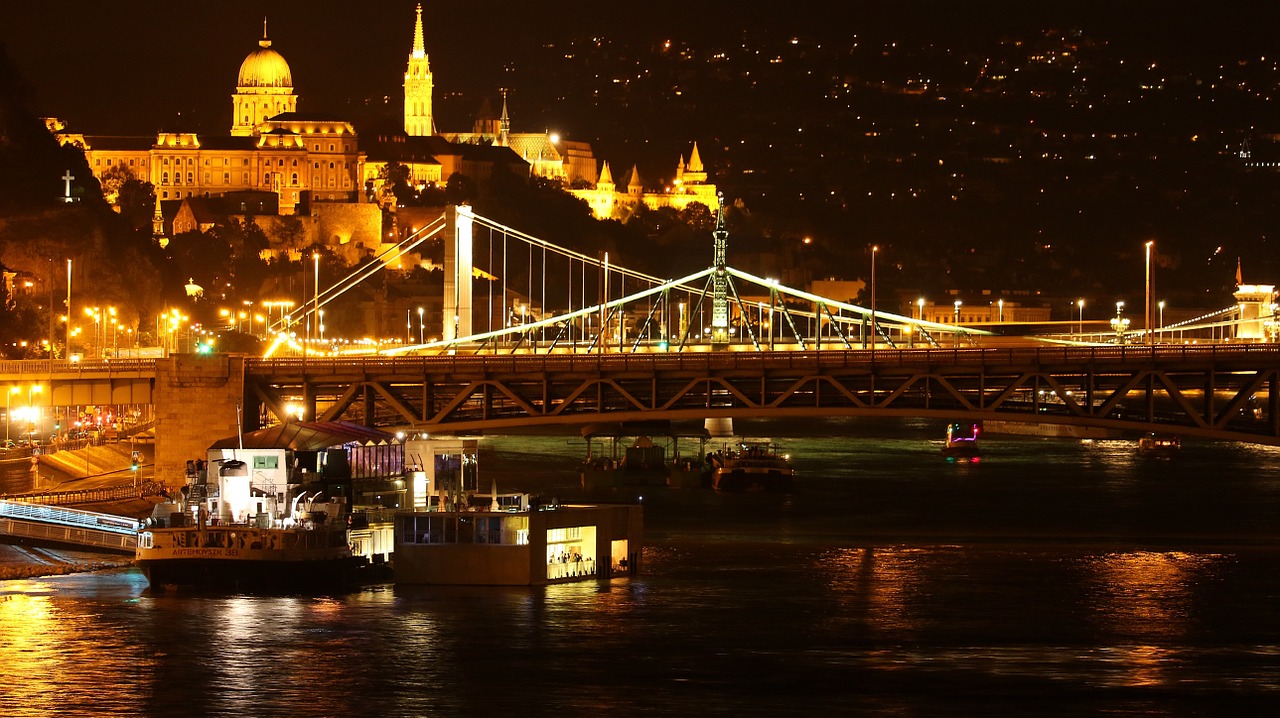 budapest at night bridge free photo