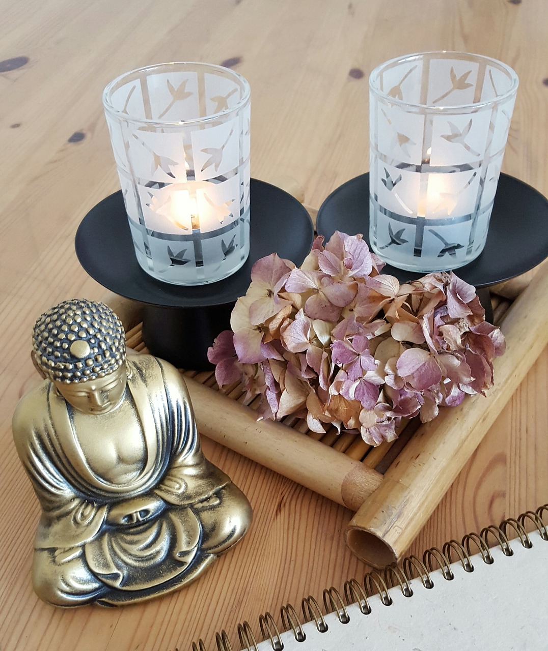 buddha candles flowers free photo