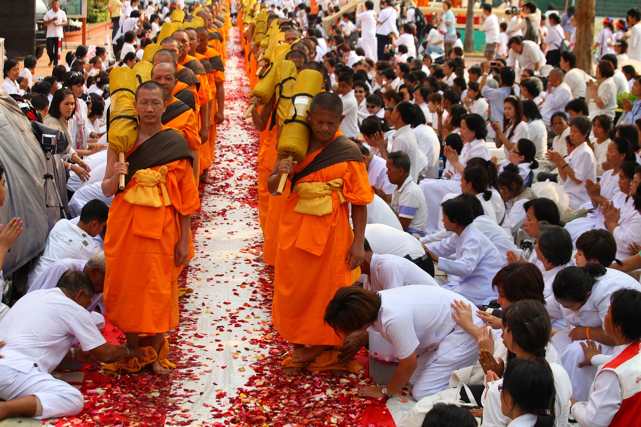 buddhists monks walk free photo