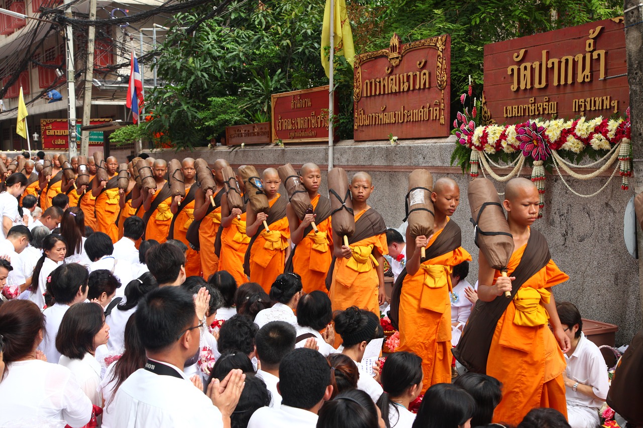 buddhists monks walk free photo