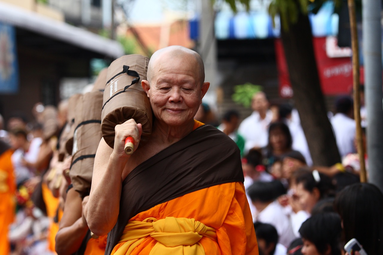 buddhists monks walk free photo