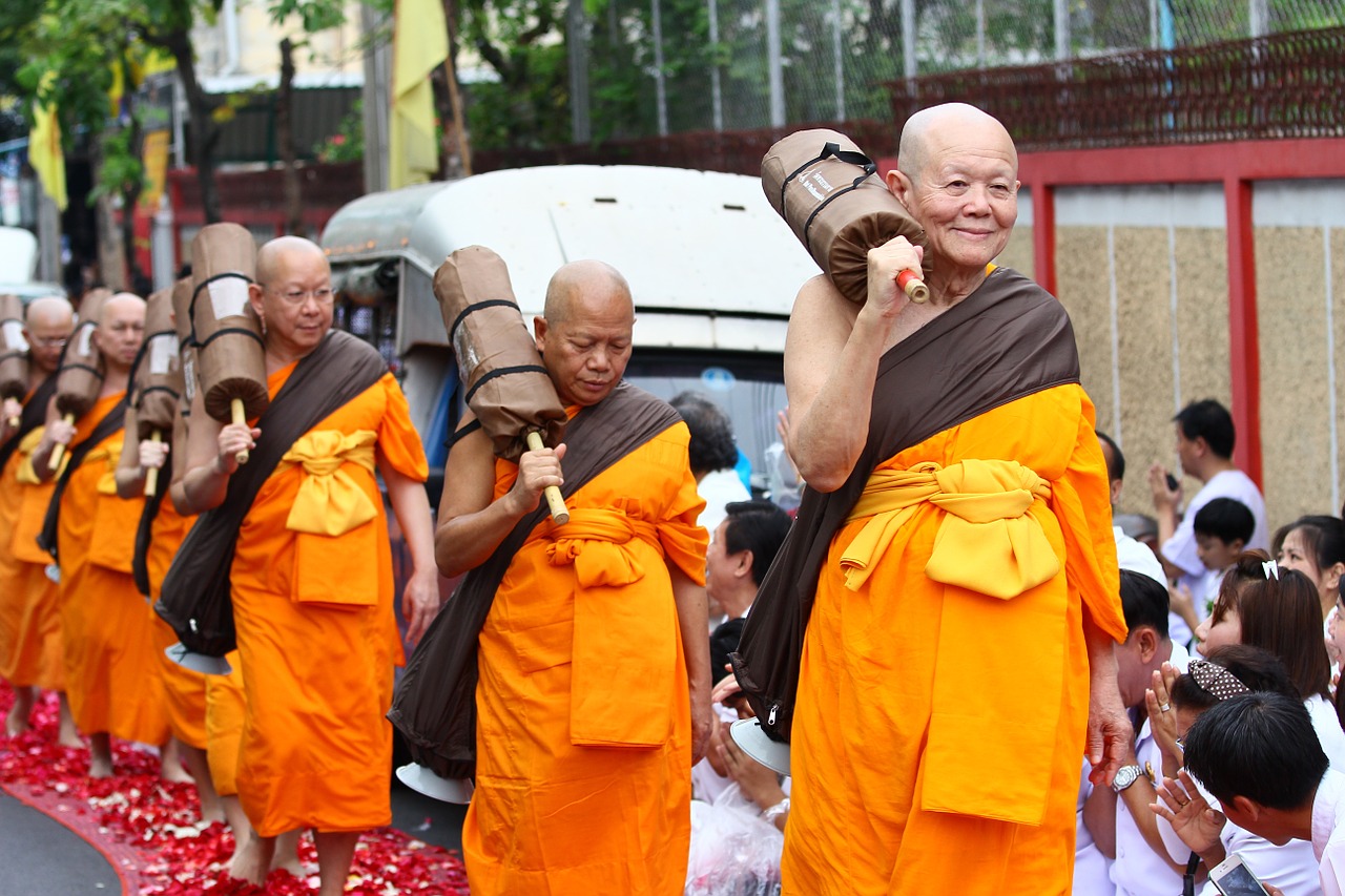 buddhists monks walk free photo