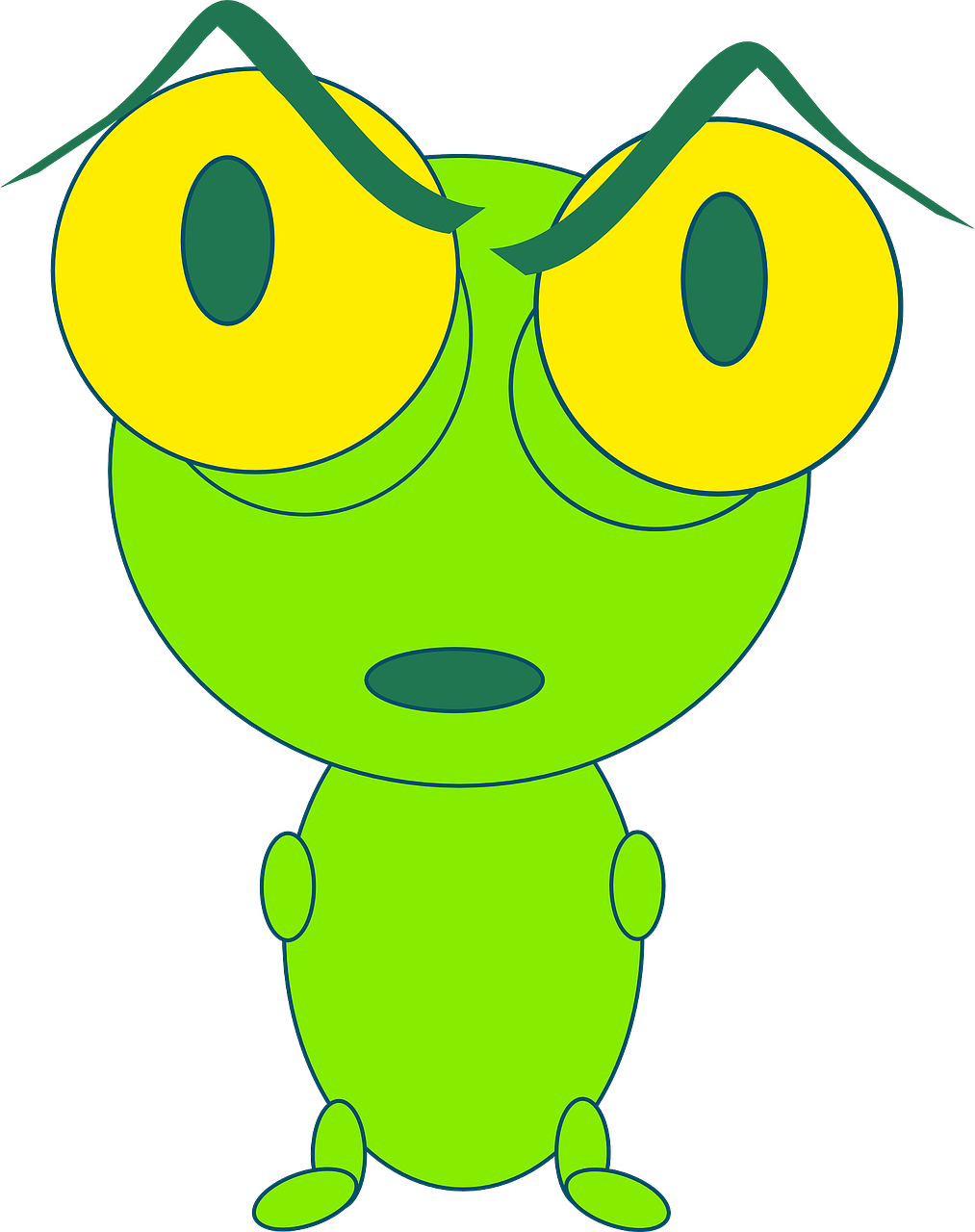 bug,angry,cartoon,insect,cute,big,eyes,green,yellow,bulging,free vector graphics,free pictures, free photos, free images, royalty free, free illustrations, public domain
