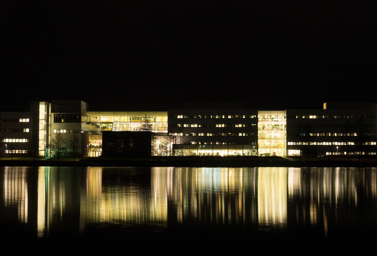 building lake reflection free photo