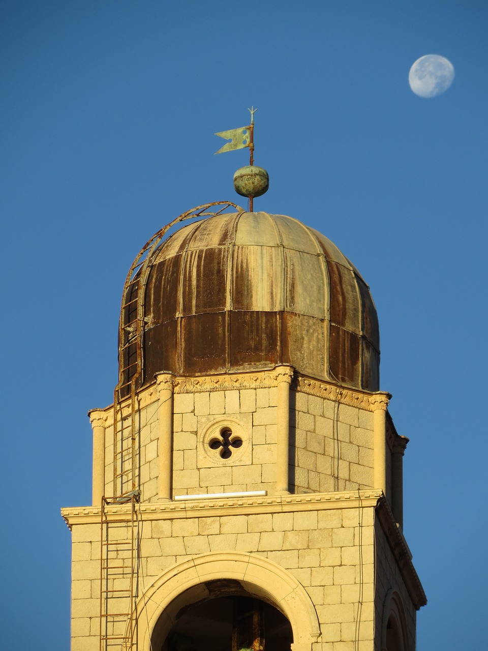 building morning moon free photo