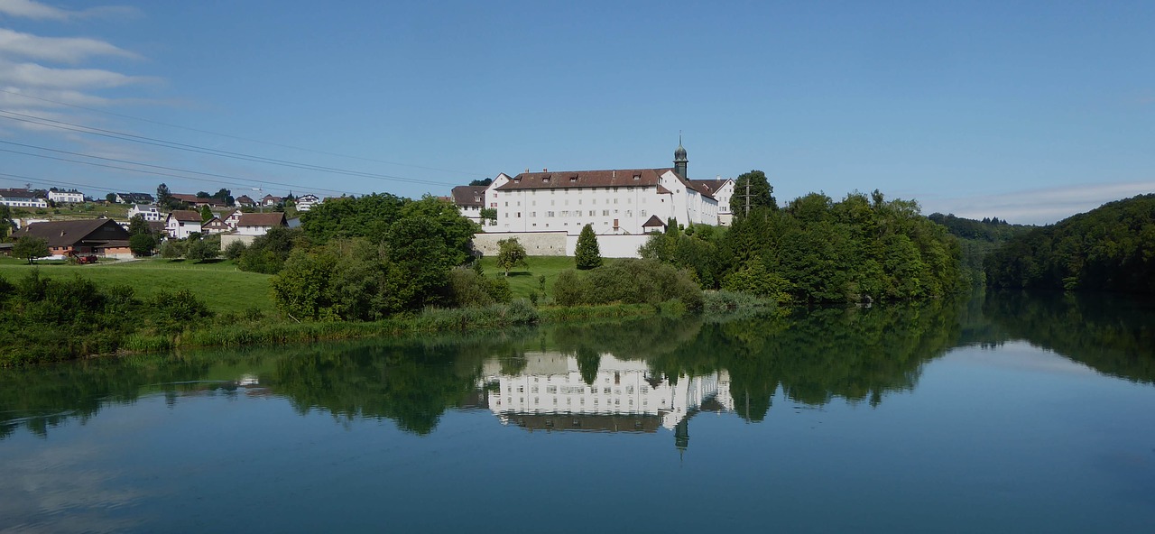 building reflection river free photo