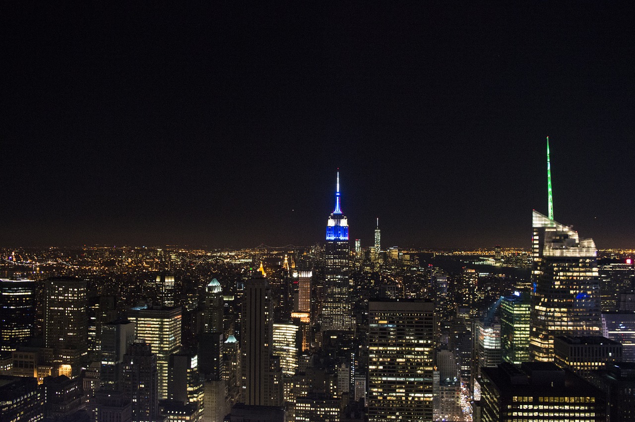 buildings night new york city free photo