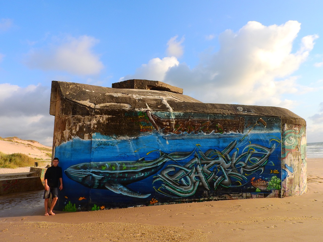 bunker  beach  grafitti free photo