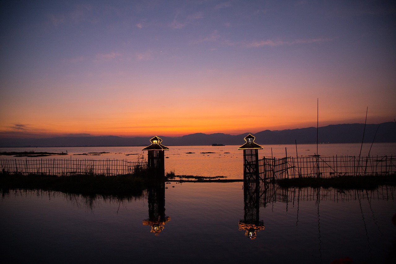 burma inle lake sunset free photo