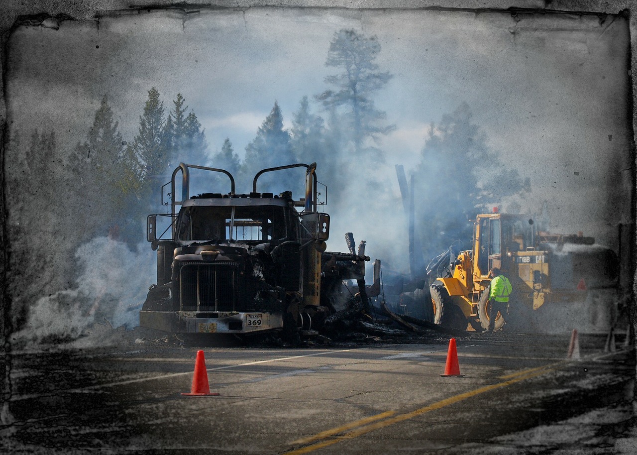 burning truck catastrophe accident free photo