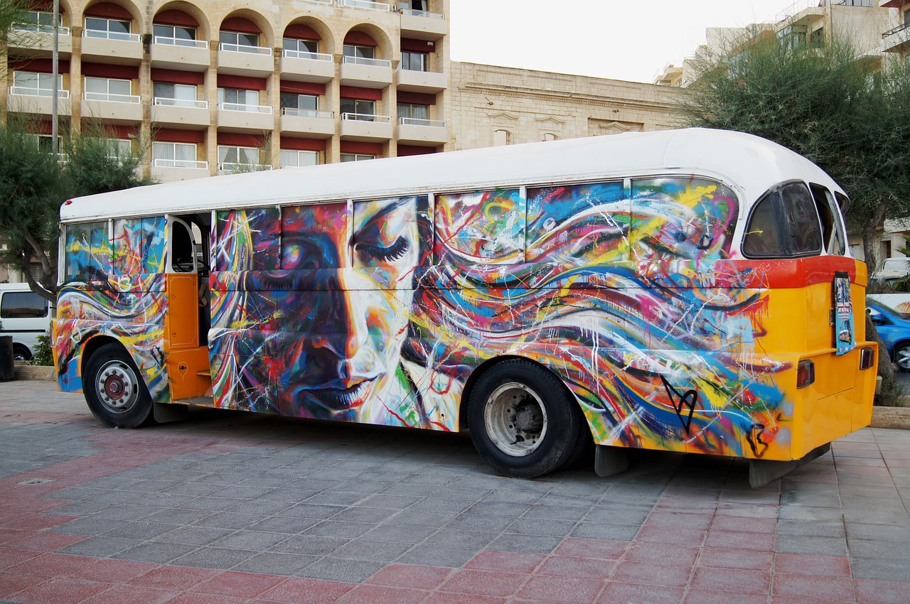 bus graffiti malta free photo