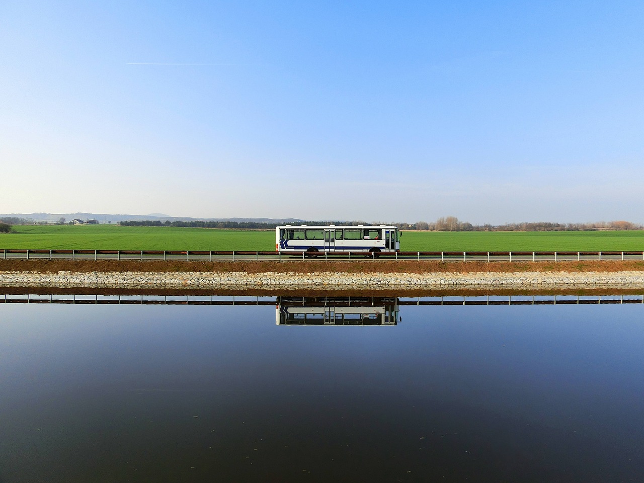 bus riverside sky free photo