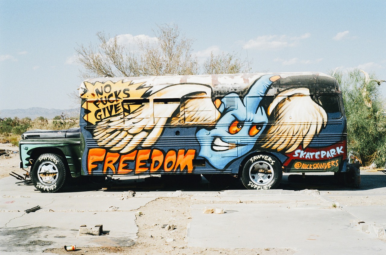 bus graffiti hippies free photo