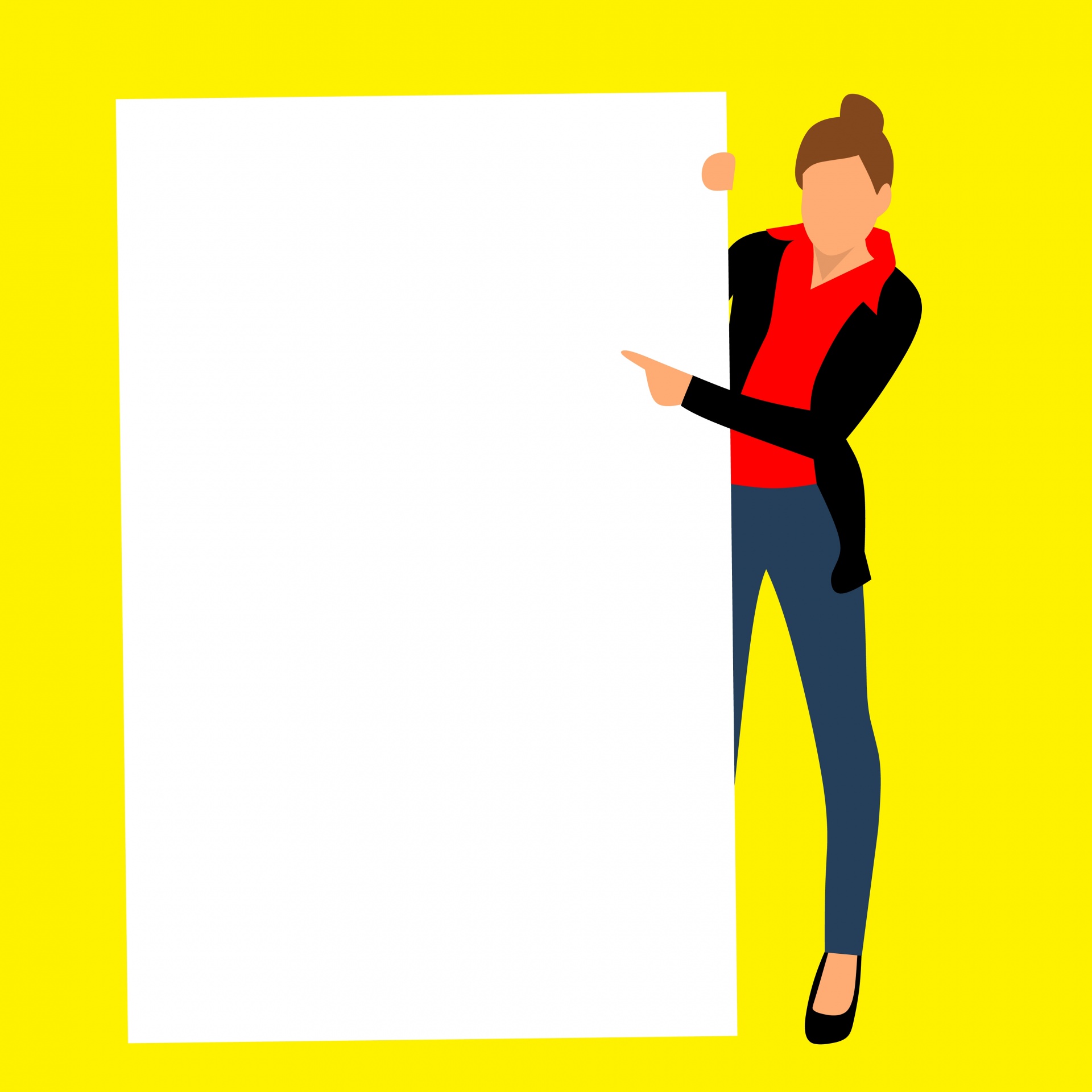 business woman standing behind poster free photo