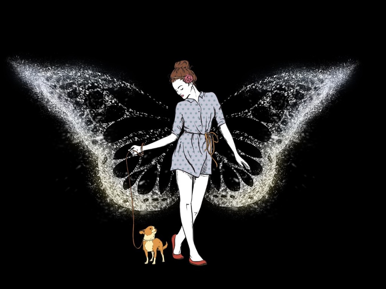 butterfly dog butterfly woman free photo
