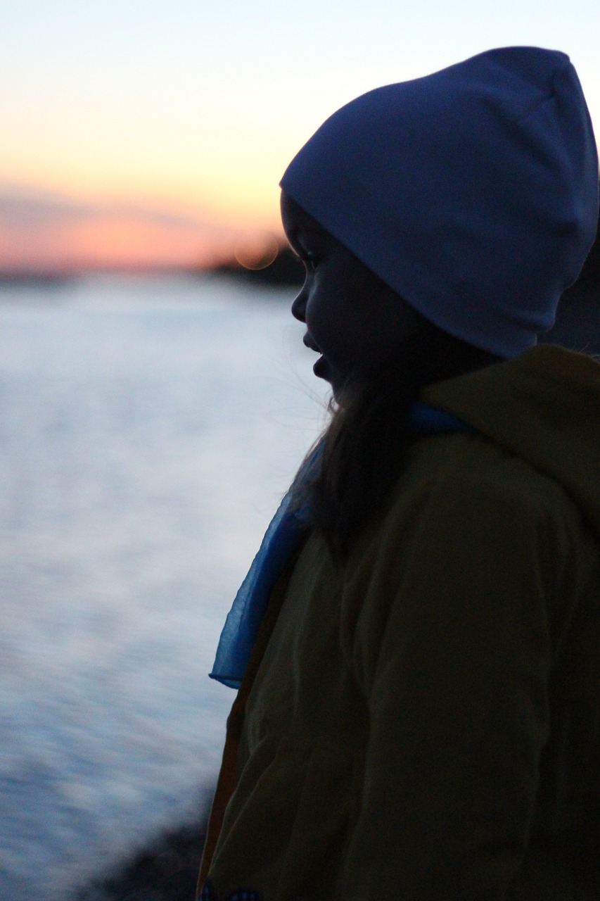 by the river sunset girl free photo