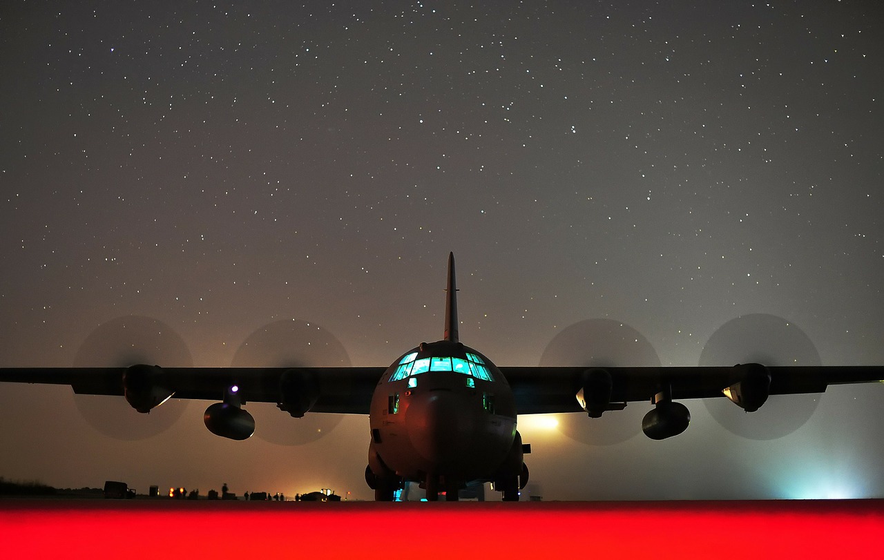 c-130j hercules night evening free photo